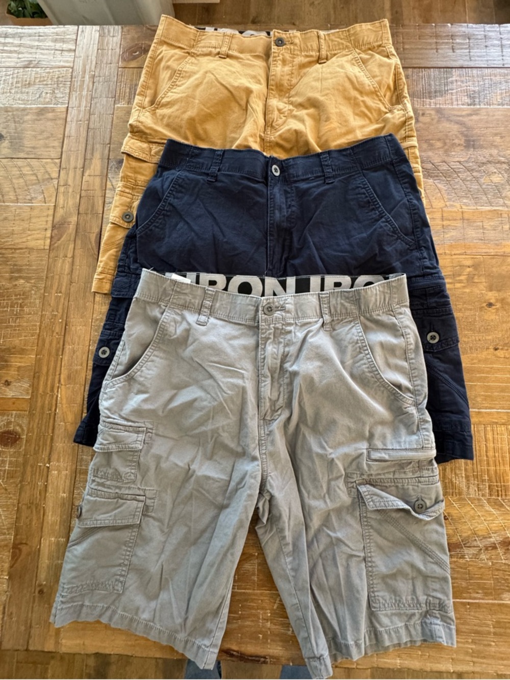 Three-Pair Men's Cargo Shorts Bundle - Mustard, Navy, Light Gray
